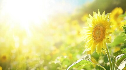 Obraz premium A sunflower surrounded by sunflowers under a bright sun