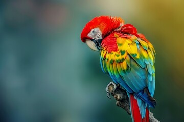 Fototapeta premium Colorful parrot perched on a branch with a vibrant plumage