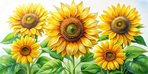 Sunflowers in Watercolor, watercolor painting, sunflowers, floral art, bright colors