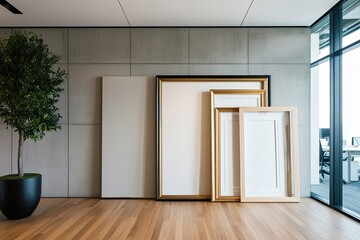 Elegant Office Venue Featuring Natural Light and Clean Concrete Wall Waiting for Artwork Frame