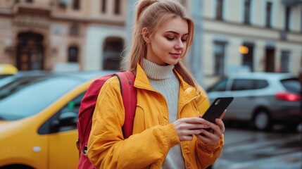 women holding smartphone. Mobile and online booking for rideshare transportation with cellphone