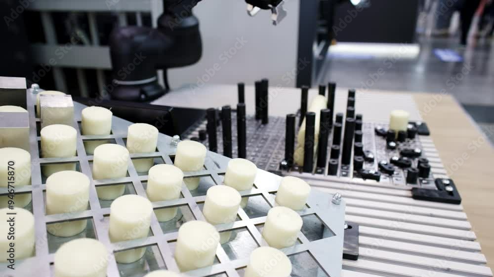 Poster the automated manufacturing process highlights robotics and precision parts in production quality. m