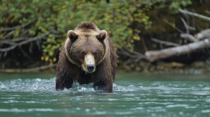Fototapeta premium Grizzly Bear Wading Through a River