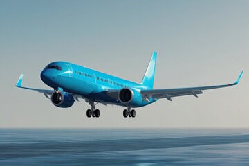 Obraz premium High-Tech 3D Rendering of a Cyan Commercial Jet in Flight on a Clean White Background