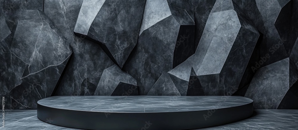 Leinwandbilder black geometric stone and rock texture background minimalist mockup for podium presentation or displ