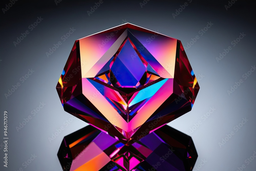 Poster vibrant three-dimensional crystal structure with refraction and geometric design