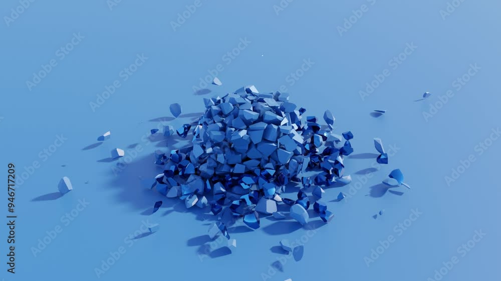 Aufkleber monochrome dynamic geometric fragmentation: abstract 3d animation of falling and shattering geometri