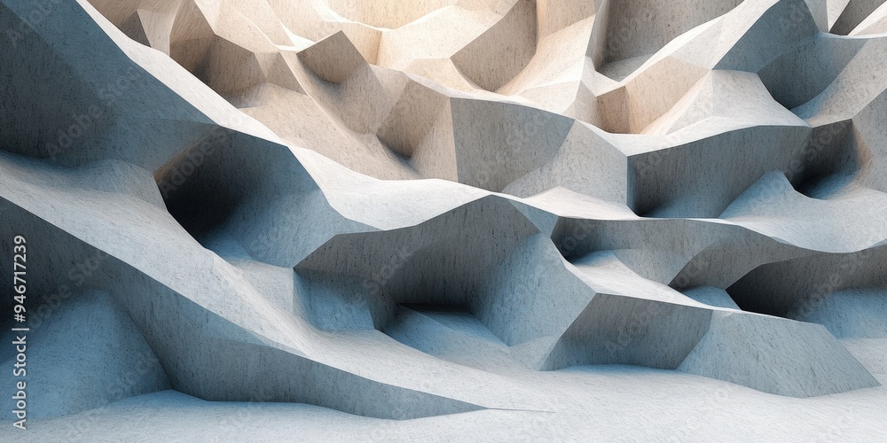 Poster Empty terrain featuring a creative geometric structure background rendered in 3D Digital artwork