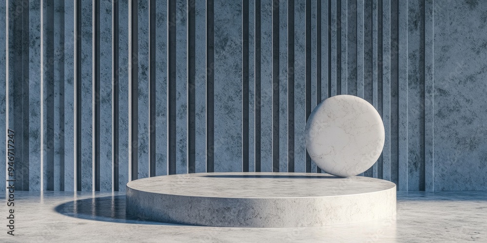 Leinwandbilder Abstract 3D rendering of a minimalistic podium for showcasing products with a geometric background