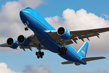Blue Cargo Plane Descent 3D Visualization of Logistics and Aeronautical Engineering