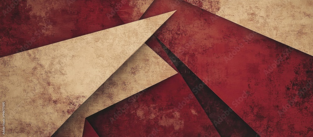 Poster abstract geometric background in red and brown tones with a vintage filter