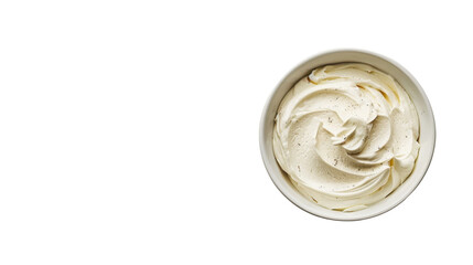 Bowl of cream cheese isolated on white background