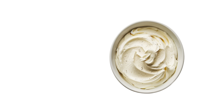 Bowl of cream cheese isolated on white background