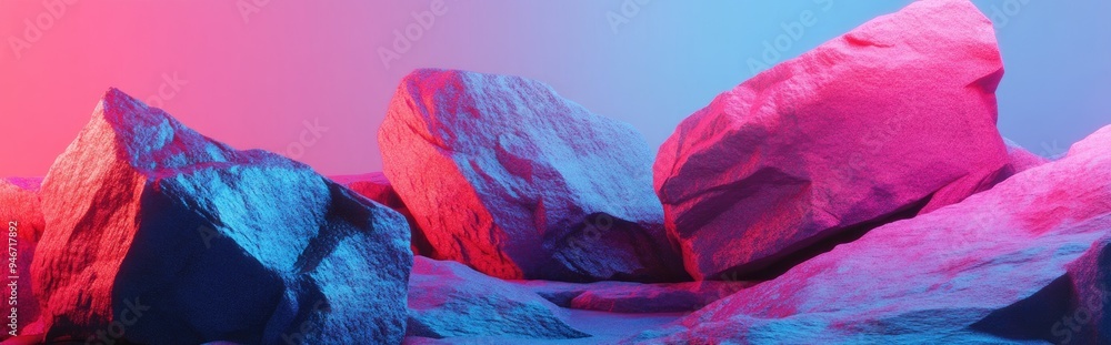 Poster Geometric background featuring pink colored stone and rock shapes ideal for product display in 3D render