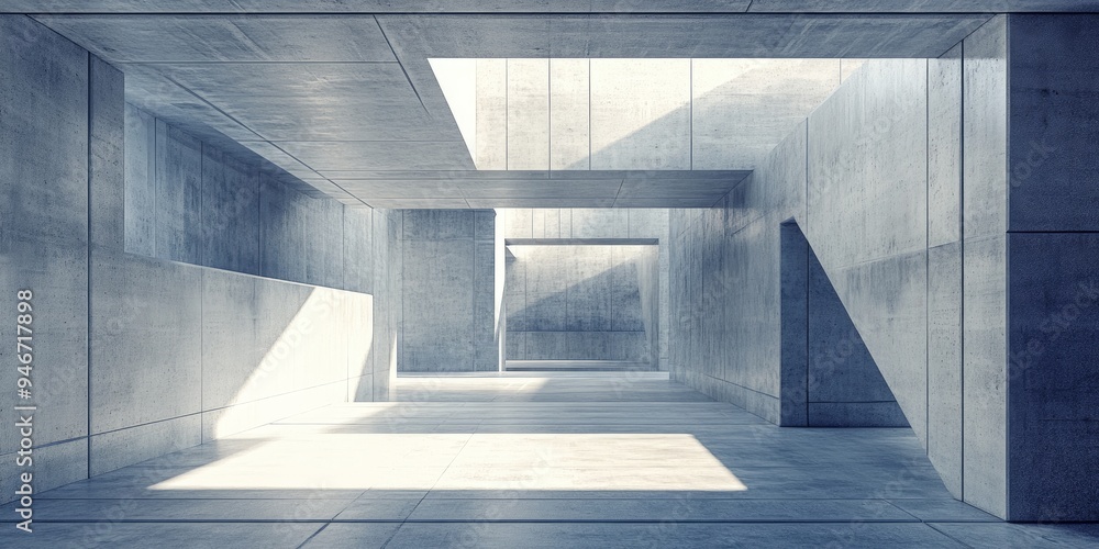 Poster abstract architectural space featuring a concrete cube geometric design 3d render
