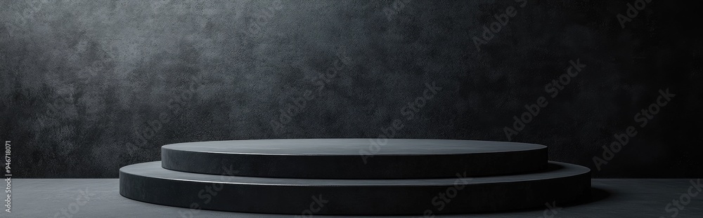 Poster Front view of a winners podium with an empty space on a dark grey backdrop 3D rendering