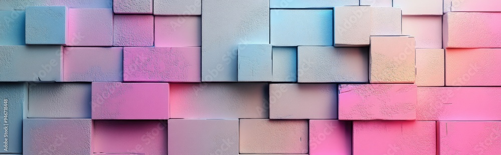 Poster Abstract pastel colored brick minimalistic background in 3D rendering