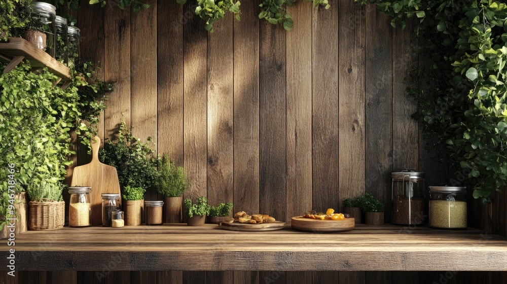 Poster Wooden themed backdrop suitable for food display and more 3D rendering