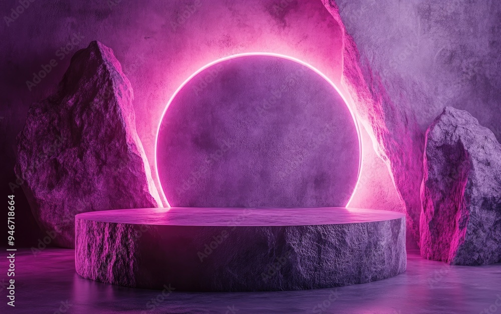 Poster Abstract background scene for cosmetic product and packaging showcase featuring a stone podium display and 3D rendering