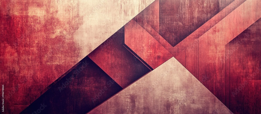 Poster abstract geometric background in red and brown tones with a vintage filter