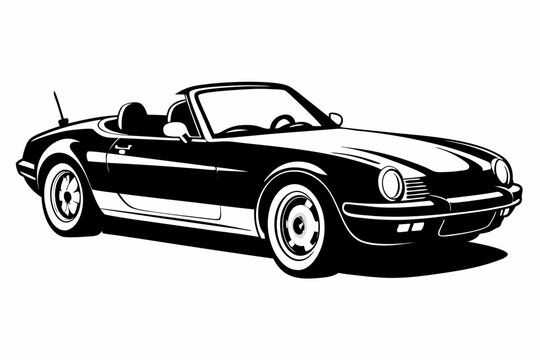 black convertible car, side view, white wheels clip art preview