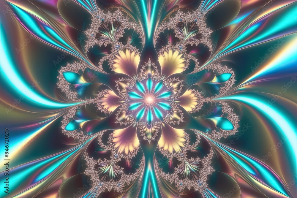 Poster vibrant fractal backgrounds with 3d effect and iridescent gradient colors