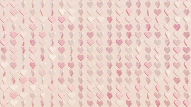 Abstract 3d Animation with Pink Heart Shapes in Animated Pattern: Modern Render, Basic Geometric Shapes, Animated Background, Seamless Loop, Motion Graphic