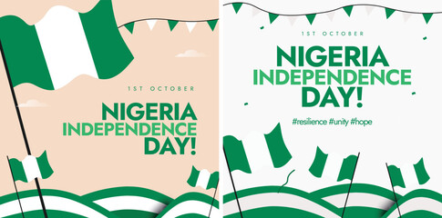 Independence day of Nigeria background, banner, post. 1st October Nigeria Independence day celebration banners template design with its flags, abstract art elements in flag colours. Happy 64 years.