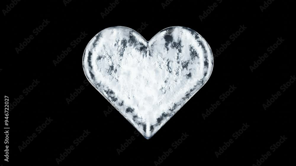 Poster abstract 3d heart shape figure of ice on a black background. seamless loop 3d geometric motion graph