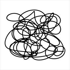 Scribble chaotic thin line. Doodle chaotic line, curls, swirl, twirl, thread, flourishes, chaotic lines. Simple vintage chaotic doodle line element isolated on white background Hand drawn doodle line