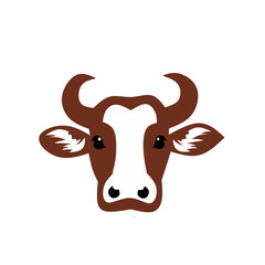 Cow head character flat design on a white background