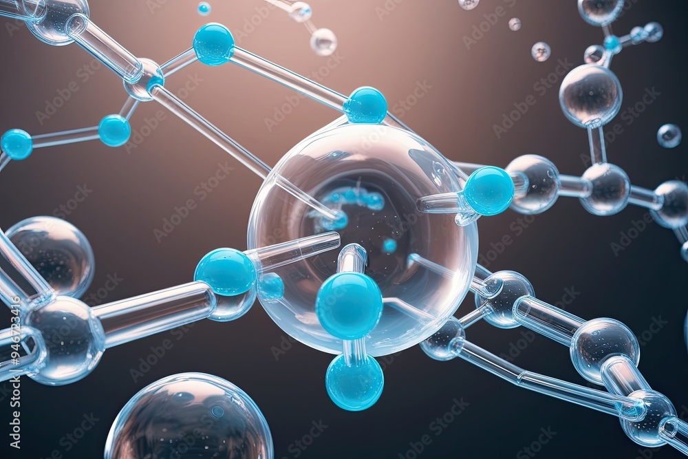 Poster 3d visualization of transparent molecules discovering chemical structures and biotech applications