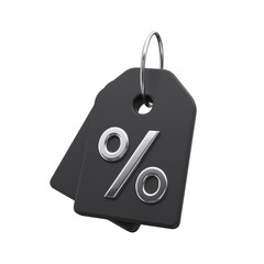 Black discount tag with silver interest shopping online market. Price percent emblem offer promotion isolated on white background. Black Friday and sale event concept. 3d rendering.