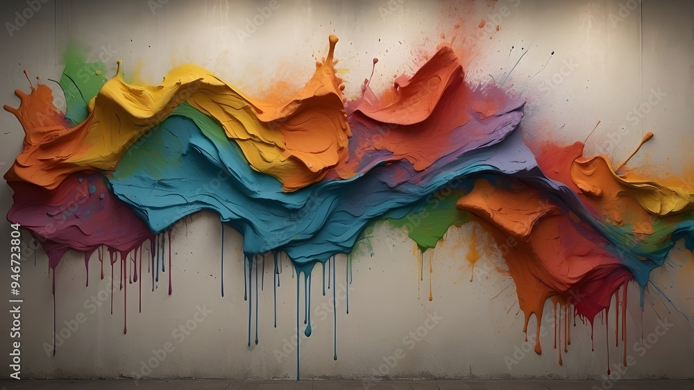 Poster the wall is adorned with colorful paint marks leaving ample space for other visuals in the image
