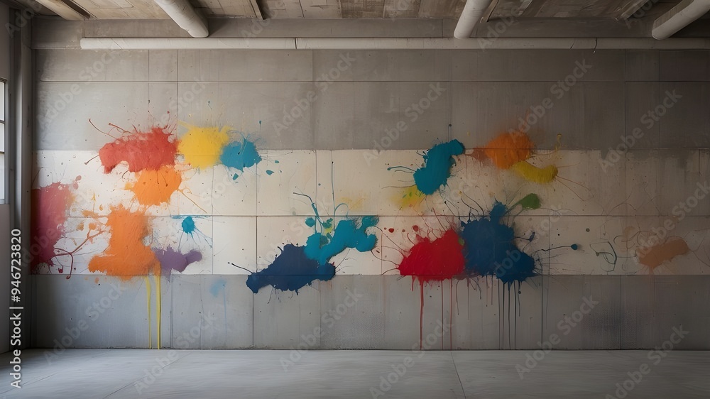 Poster the wall is adorned with colorful paint marks leaving ample space for other visuals in the image
