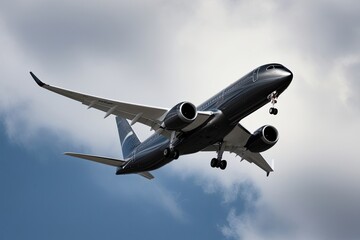 Obraz premium Advanced Graphite Commercial Jet Ascending Dramatically on White Background