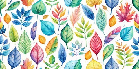 Watercolor Leaf Pattern A Colorful and Vibrant Seamless Design, leaves, pattern, watercolor