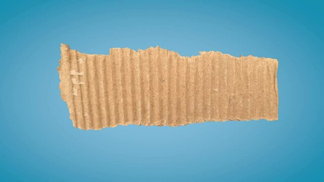 Animation of corrugated cardboard cutouts on a blue background with space for text and designed with luma matte. Realistic template featuring rolled and torn paper. 3d rendering