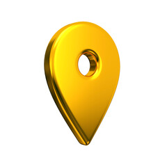 Place mark isolated gold. Close up location symbol isolated or web point, pointer concept. 3d rendering..