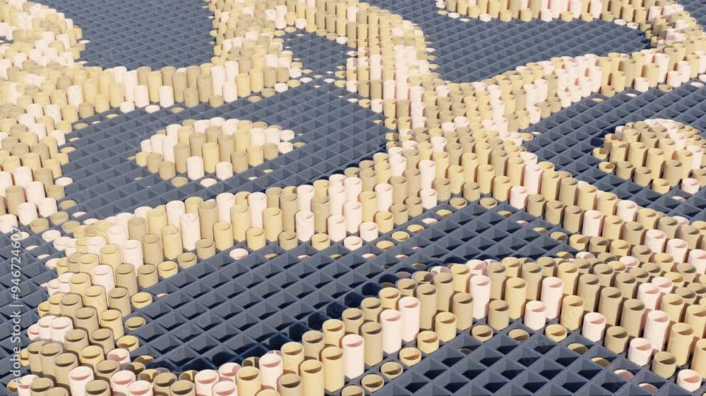 Poster abstract geometric animation with colored cylinders in dark surface: 3d background motion design