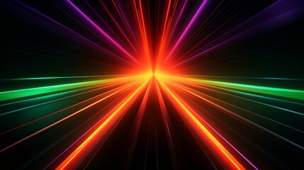 Obraz premium A vibrant burst of colorful light beams radiating from a central point, creating a dynamic effect.