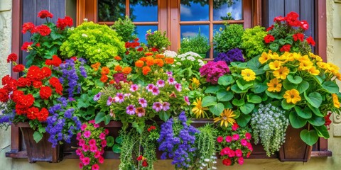 Window Box Overflowing with Colorful Blooms, flowers, window box, garden, vibrant