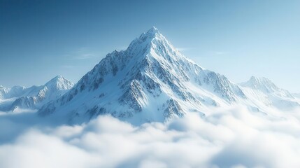 Obraz premium majestic snowcapped mountain peak emerging from a sea of fluffy white clouds isolated against pure white background conveying serenity and grandeur