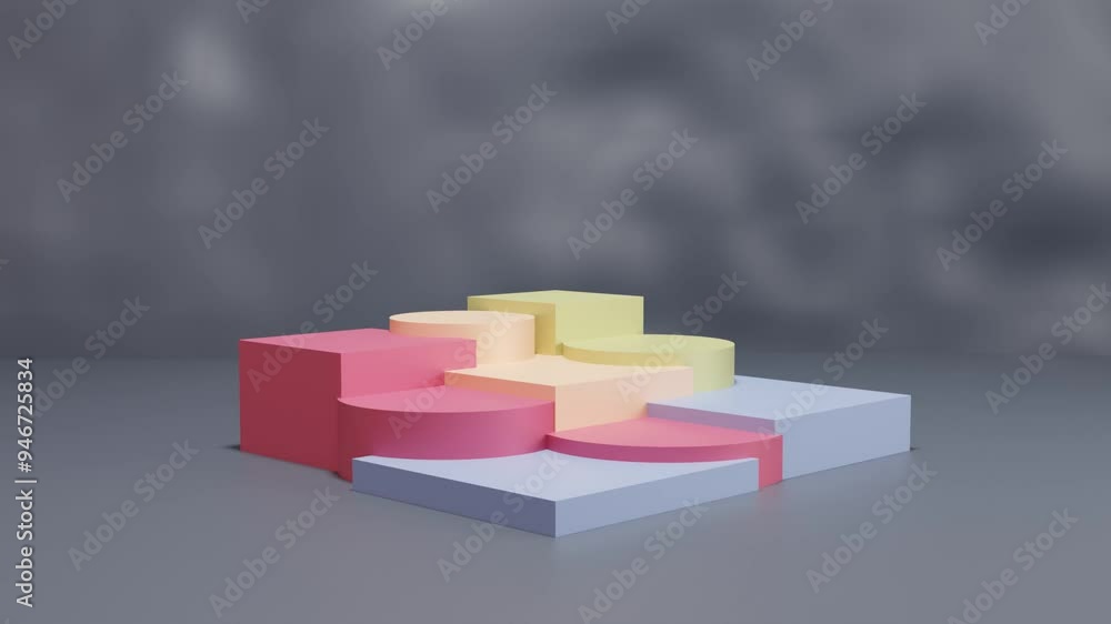 Poster abstract 3d minimalist podium: seamless geometric motion background for videos. create a sleek and m