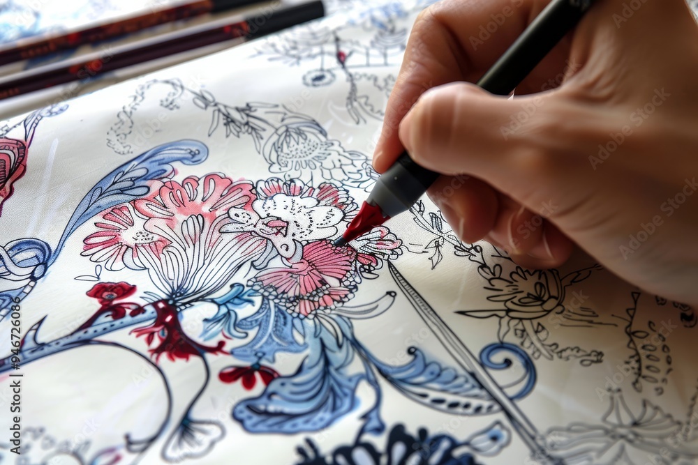 Aufkleber an artist creates an elaborate vector pattern for textile design