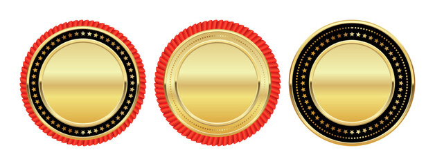 Set Gold Badge Insignia Empty Realistic Label