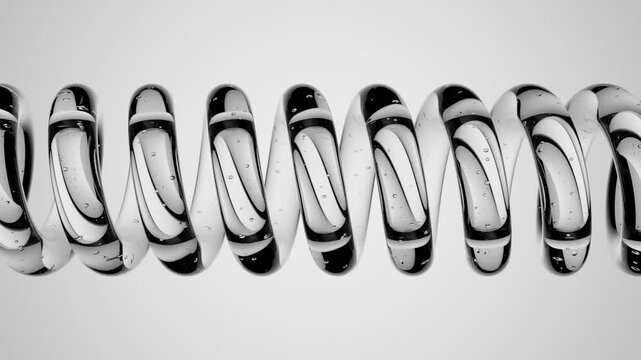 3D Render of Transparent Bubbles in a Helix Coil on a White Background for Beauty Industry and Chemical Visualization