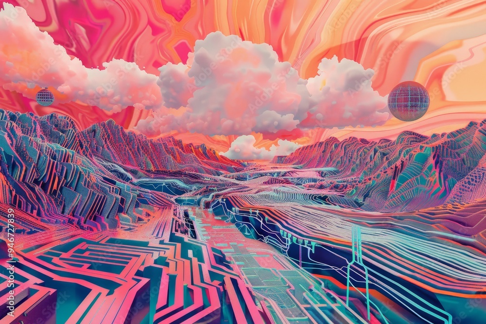 Poster an otherworldly landscape of silicon and circuitry, pulsing with the heartbeat of a digital world