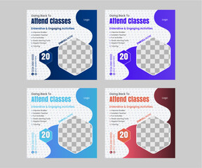 School Admission Social Media Banner Template with 4 color 4 design