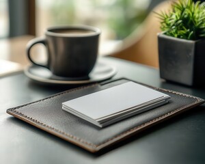 Business card holder with cards neatly displayed on a desk